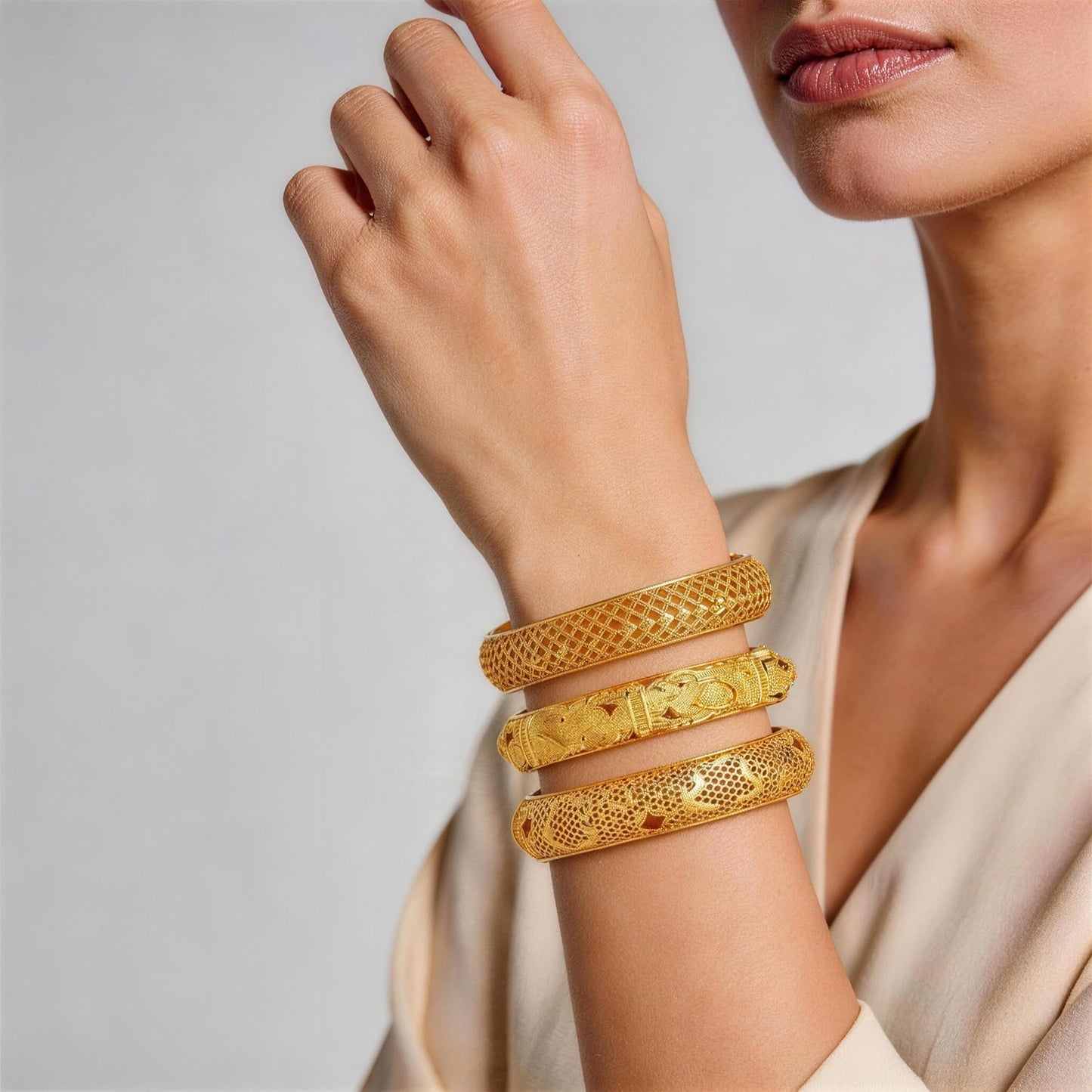 FIVESWEET 18K Gold Plated Women's Bangle Bracelet Set - Stackable Bulk Bracelets with Hollow Out Carving, Geometric Pattern, Flower & Butterfly Designs, Minimalist Stylish Elegant, Tarnish & Oxidation Resistant, Gift for Her Girlfriend Wife Mom Sister Lov