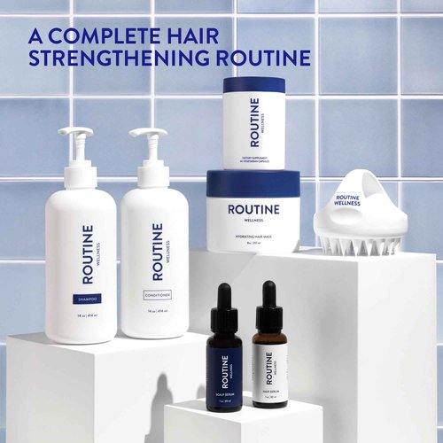 Routine Wellness Shampoo and Conditioner Set and Hair Serum for Thinning Hair - DHT Blocker Women & Men - Color Safe Shampoo for Hair Loss & Healthier Hair - Coconut & Vanilla Set + Serum