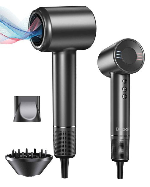 Hair Dryer - 150000 RPM High Speed Blow Dryer for Fast Drying with Brushless Motor, 500 Millions Negative Ionic, Low Noise, HD Display, 4 Temps & 3 Speeds, for Home Travel Salon, Black