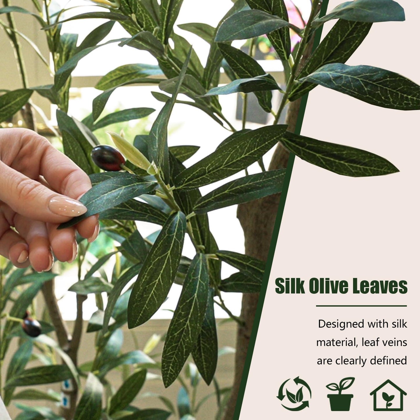 Olive Trees Artificial Indoor 6FT Tall, Faux Olive Tree with Black Basic Planter, Lifelike Fake Olive Plant Decorative, Silk Leaves and Premium Plastic Trunk for Home Living Room Office Decor