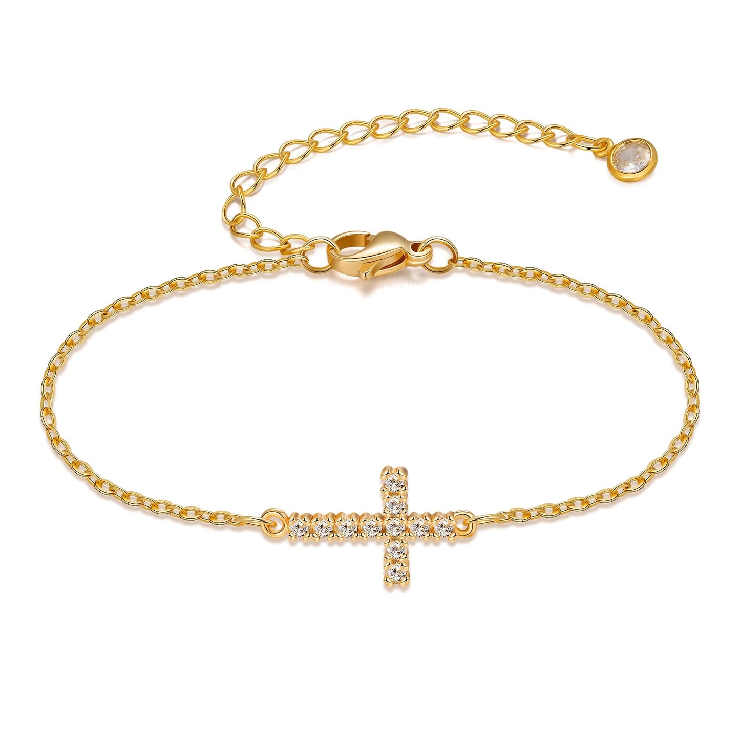 Tewiky Cross Bracelet for Women Dainty 14k Gold Plated Cubic Zirconia Cute Tiny Bracelet Confirmation Gifts for Women