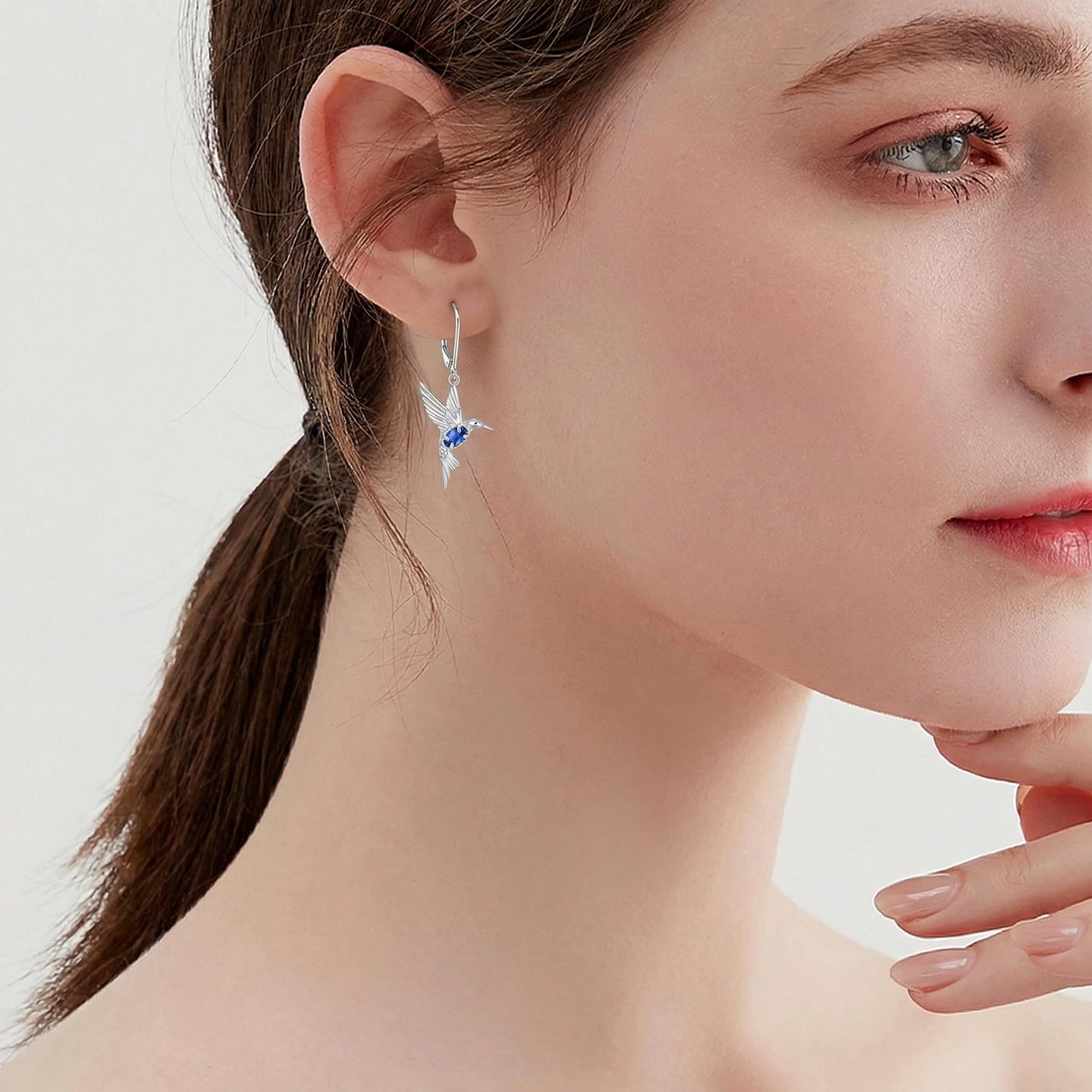 BETHZA Hummingbird Earrings 925 Sterling Silver Genuine Lapis Lazuli Hummingbirds Drop Dangle Earring Animal Jewelry Gifts for Women