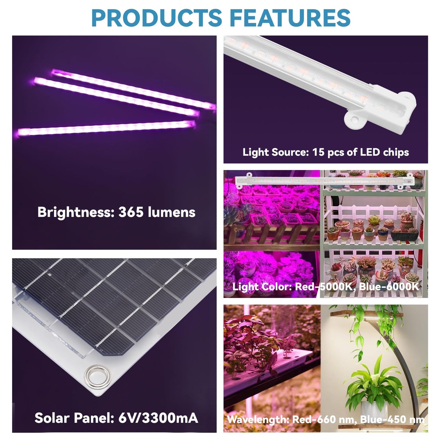 Solar Grow Lights for Outdoor Plants, Adjust Gooseneck Grow Light for Indoor Plants, Solar Plant Grow Light for Indoor Garden Balcony Greenhouse Herbs Vegetables Flowers Potted (30W)
