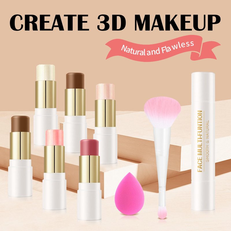 QIUFSSE 8 PCS Contour Stick Makeup Contour Kit,Double-ended Design with Highlighter,Blush and Bronzer Stick,Lightweight,Easy to Sculpt,Create a Matte and Dewy Finishing Makeup（Set B）