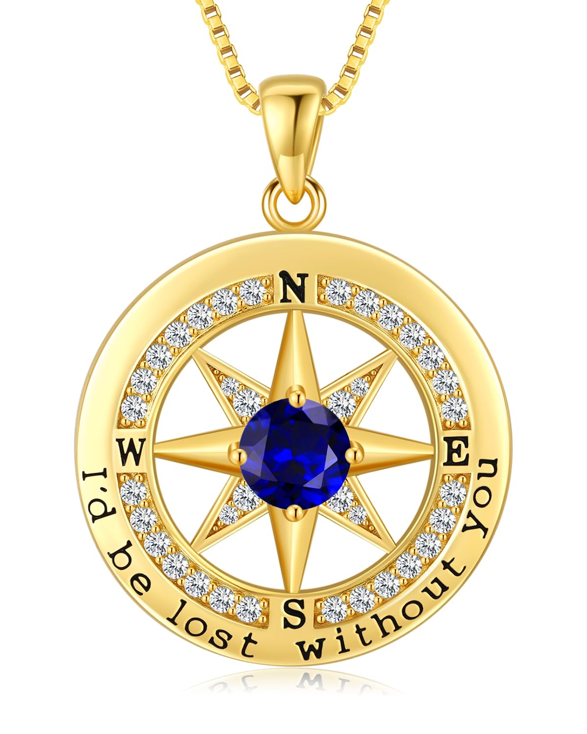 S925 Necklace Gift for Wife |Compass Jewelry |Women Anniversary |Sterling Silver |Girlfriend Birthday Necklaces for Her Valentines |I'd be Lost without You |Jewel 18K Gold Sept 09