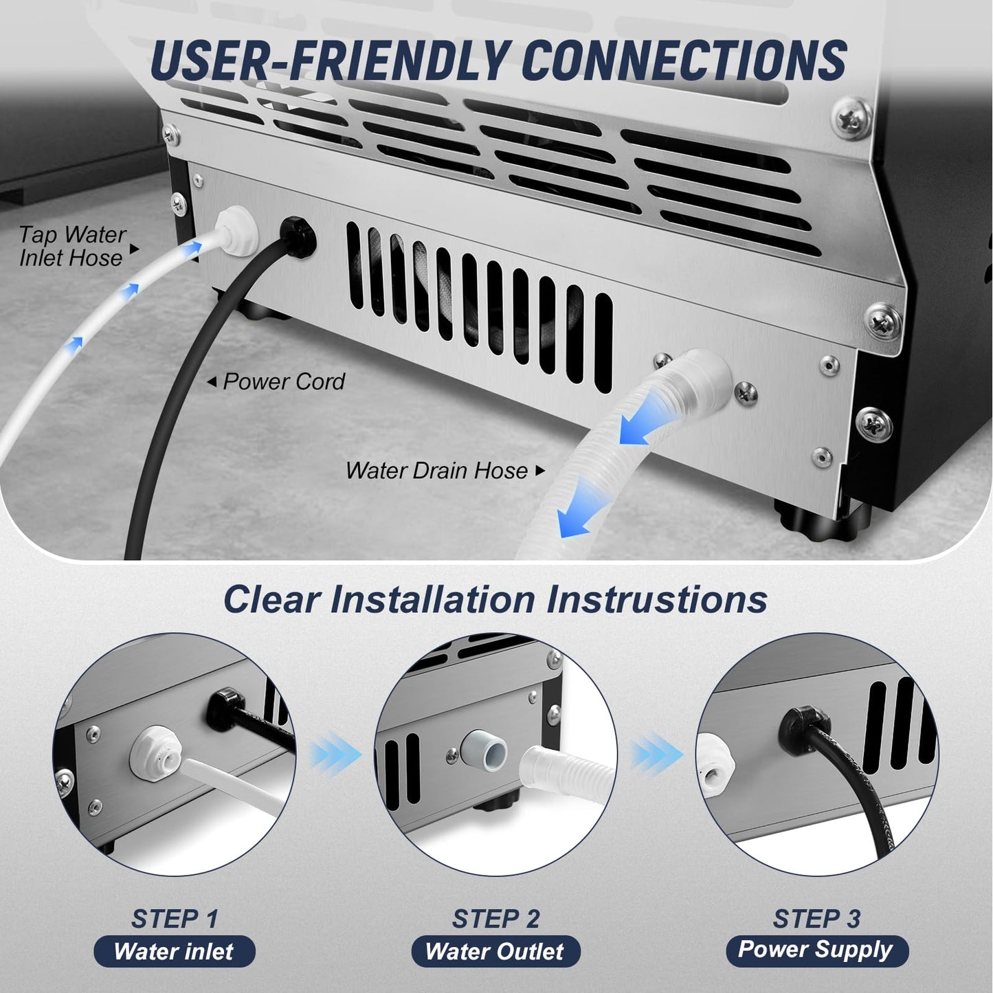100LBS/24H High Output - Commercial Under Counter Ice Maker with 30LBS Storage - Built-in/Freestanding Design, Self-Cleaning & 24H Timer - for Home Bars Outdoor
