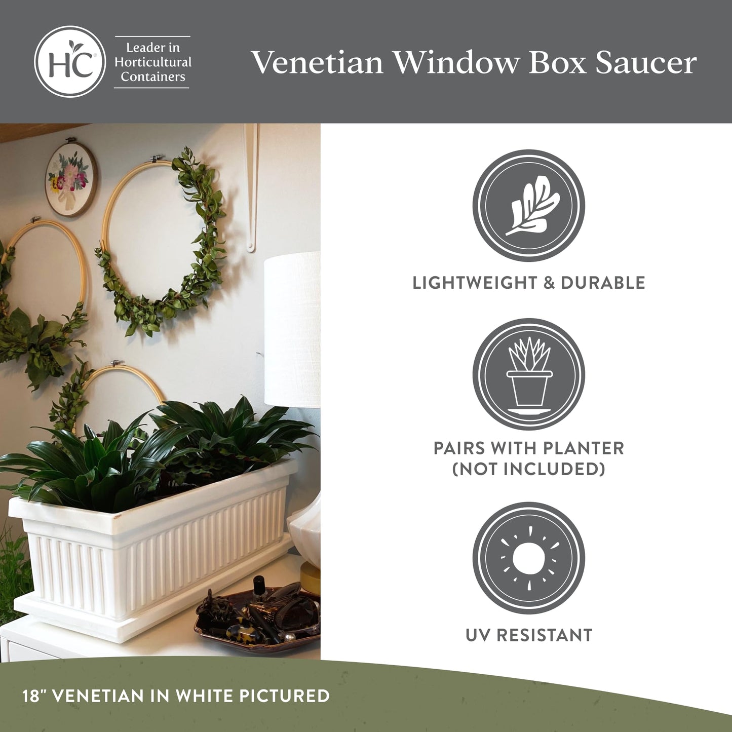 The HC Companies Venetian Rectangular Plant Tray - Lightweight Plastic Plant Saucer - Plant Drip Trays for Drainage -UV Resistant Pot Saucer for Indoor & Outdoor Use (23.5" Chocolate, Pack of 1)