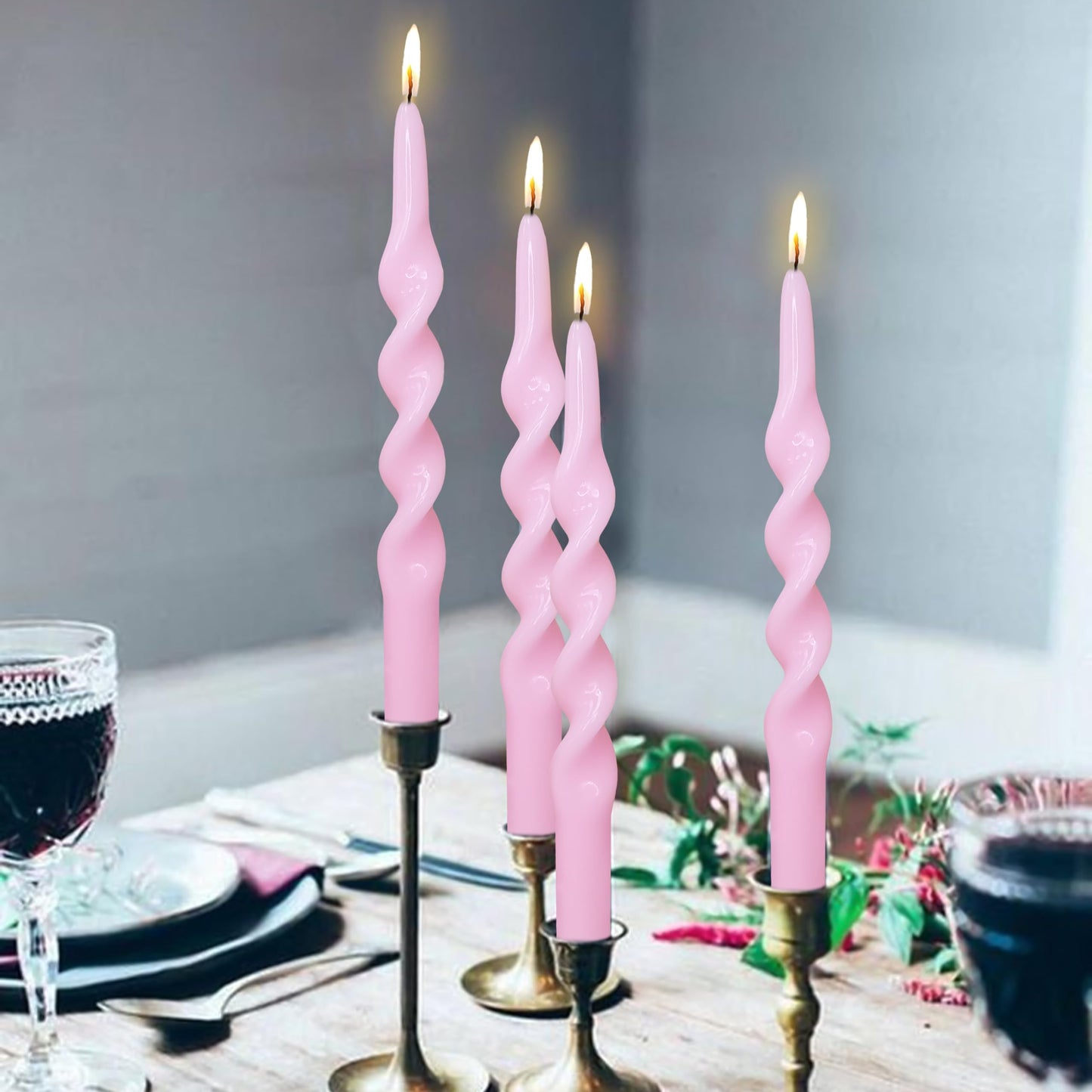 Spiral Taper Candles Pink Twisted Candlesticks Pastel Candle Sticks Long Tapered Candles Unscented Twirl Candle Tall Smokeless Candle for Home Décor Weddings Holiday Gifts