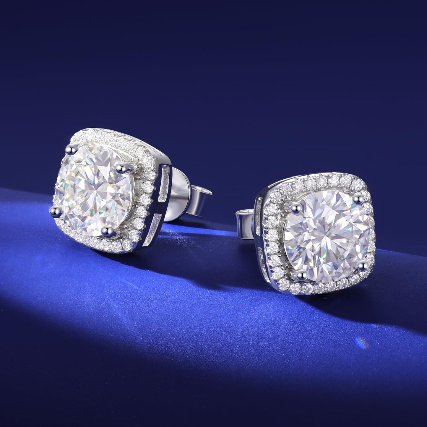 Gugots Moissanite Halo Square Stud Earrings Screw Back 925 Sterling Silver Lab Brilliant D Color VVS1 Clarity Hypoallergenic Earrings for Women Men 18K White Gold Plated 0.8CT 6MM*2