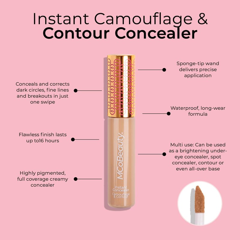 MCoBeauty Instant Concealer Camouflage and Contour Medium Buff - Full Coverage Cream Concealer for Dark Circles Blemishes - Brightening Highlighting Contouring Face Makeup - Cruelty Free Vegan - 1