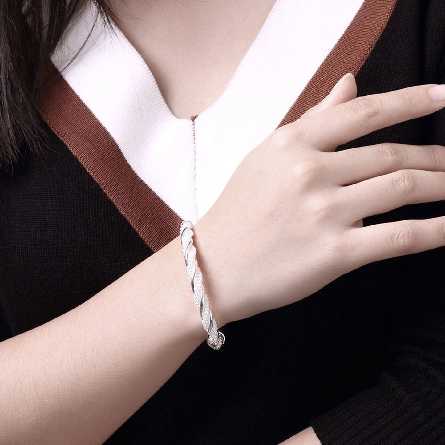 925 Sterling Silver Bracelets Cuff Bangle Bracelet Open Adjustable Wide Cuff Bracelet for Women Teen Girls Fashion Jewelry (silver M)