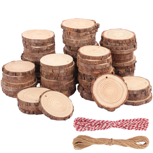 80 PCS 3.6-4 Inch Unfinished Wood Slices, Natural Wood Slices, Predrilled with Hole Wood Slice for DIY Arts Craft Christmas Ornaments by GNIEMCKIN