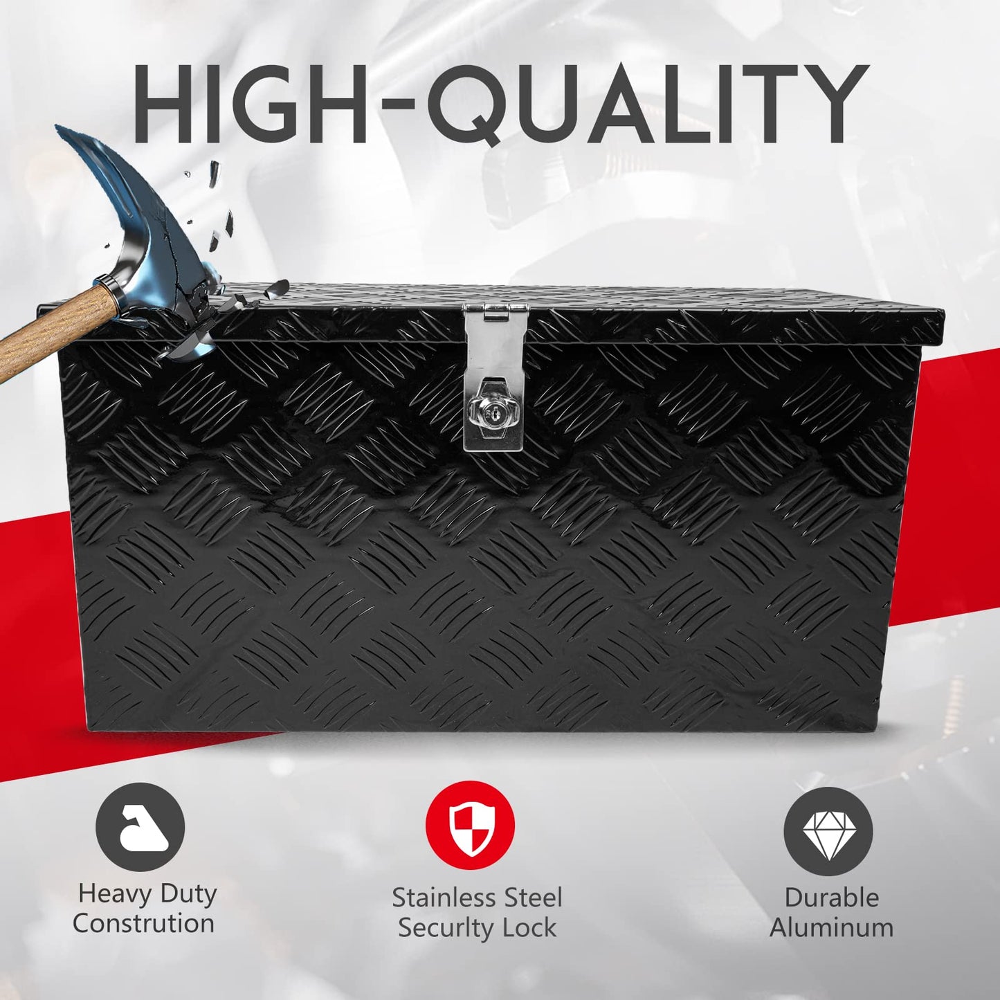 Edicapo 24 Inch Tool Box Flatbox Truck Bed Toolbox,RV Storage Organizer,Truck Tools Chest Box With Side Handle & Lock Key Compatible with Trailer Pickup,Black Aluminum 5 BarTread ToolBox(24"x10"x11")