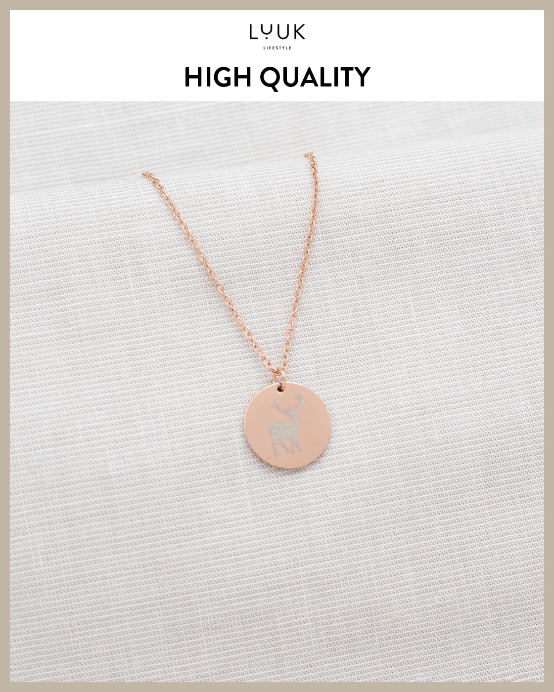 LUUK LIFESTYLE Adjustable Deer Coin pendant necklace, 19 inches sturdy thin chain, waterproof, tarnish-free, Small gift ideas for women friend daughter, dainty, trendy, casual, aesthetic, rose gold