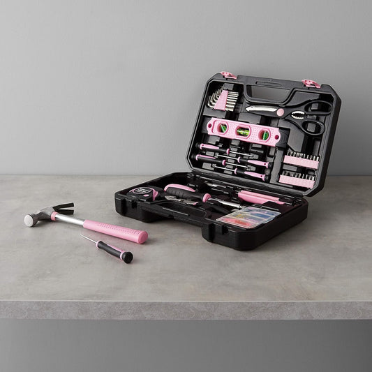 Amazon Basics 142-Piece Household Tool Kit for Home Repair, Hand Tools with Storage Case, 13.39 x 9.25 x 2.95 inch, Pink