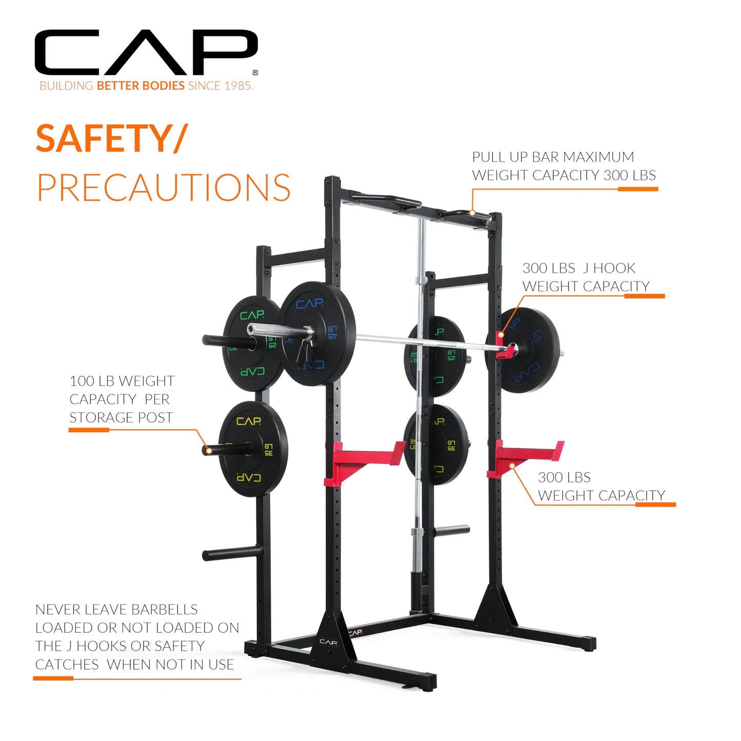 Cap Power Rack with Pull Up Bar & Attachments - Squat Rack & Strength Training Power Cage for Home Gym - Orange