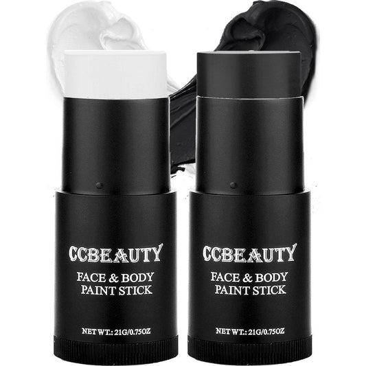 CCBeauty White Black Face Body Paint Stick, Oil Based Cream Blendable Foundation for Clown Skeleton Vampire Skull Joker Mime Cosplay Special Effects Costume , SFX Makeup For Halloween Party
