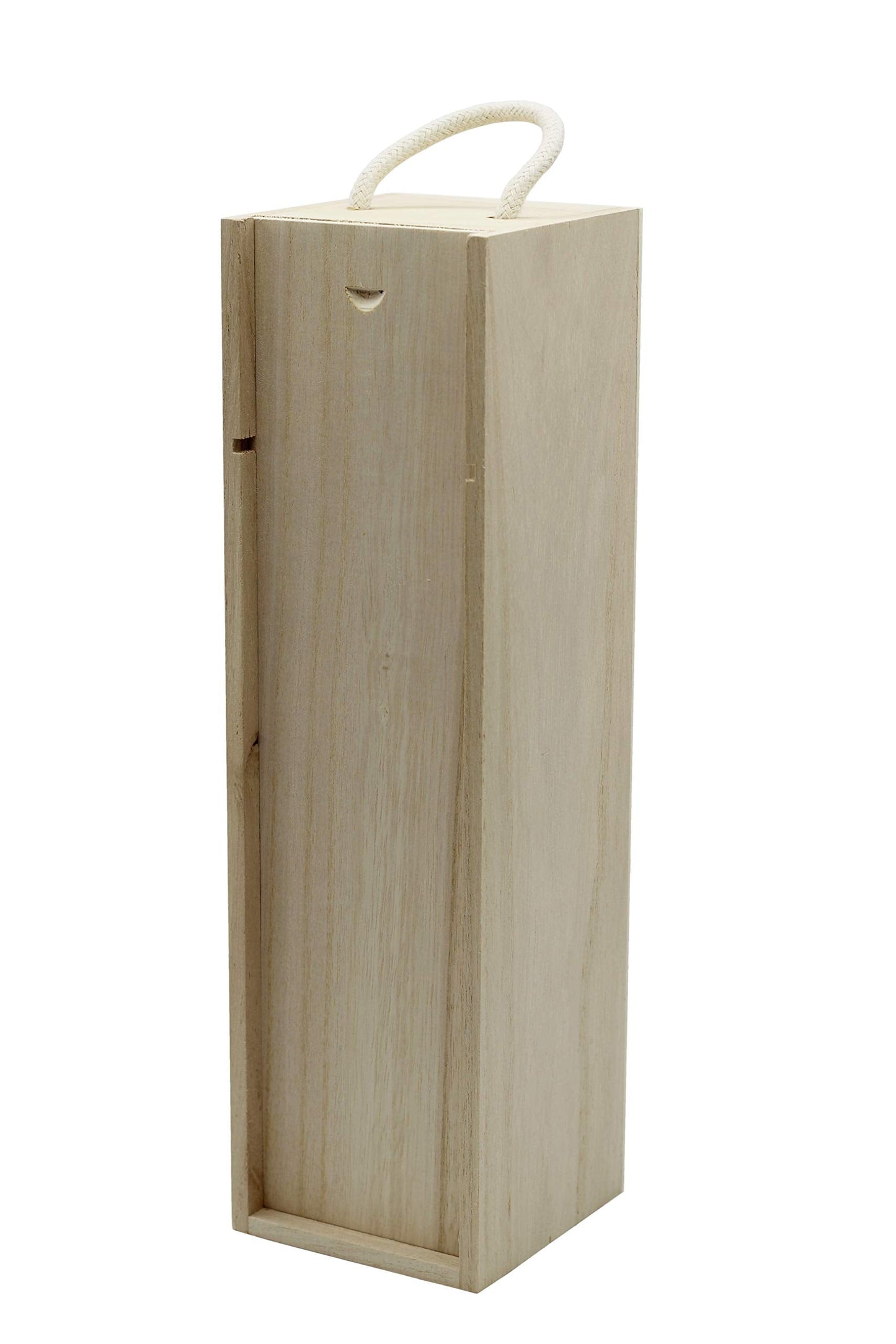 Creative Hobbies Wooden Wine, Liquor Bottle Box, Single Wine Bottle Wood Storage Gift Box with Rope Carry Handle for Birthday Party, Housewarming, Wedding, Anniversary, 13.75 x 4 x 4 Inches