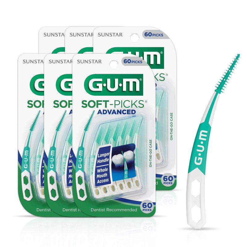 GUM Soft-Picks Advanced – Easy-to-Use Interdental Picks for Plaque Removal & Gum Health with Convenient Carry Case, Dentist Recommended, 60 Count (Pack of 3) 180 Total