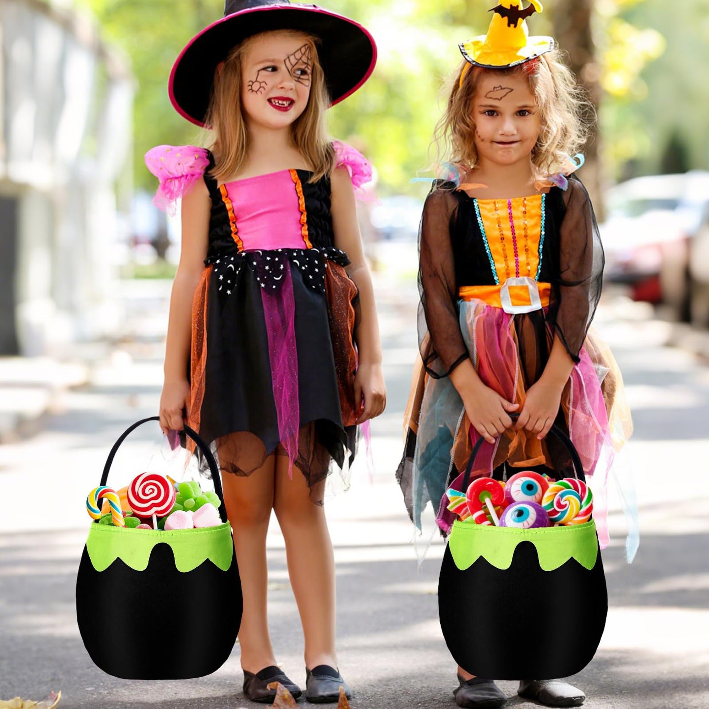 NFAMRZCAR 2 PC Halloween Bubbling Cauldron Treat Bag with Handle,Halloween Trick or Treat Bags Gift Bags for Halloween Party Favors Supplies