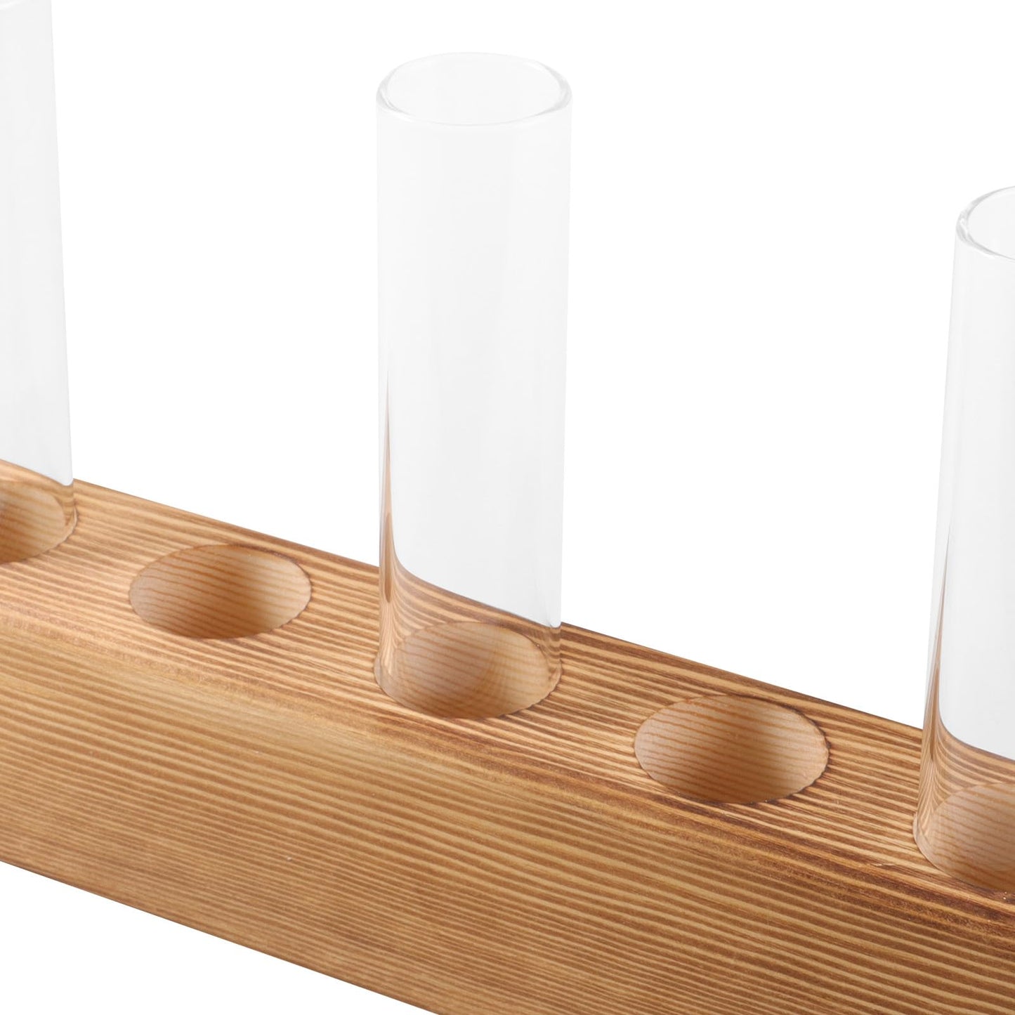 BESPORTBLE Desktop Hydroponic Glass Vase with 5-Hole Wooden Stand for Indoor Plant Propagation and Tabletop Terrarium Centerpiece