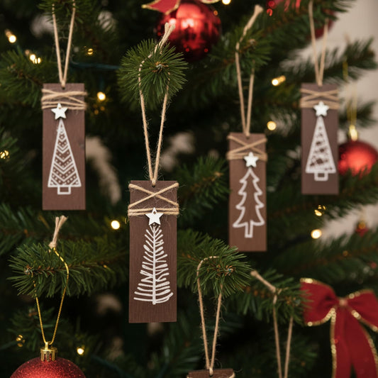 12pcs Rustic Christmas Tree Ornaments Wooden Natural Vintage Christmas Tree Decorations Xmas Farmhouse Hanging Ornaments for Winter Holiday Fireplace Wreath Garland Home Xmas Party Decor