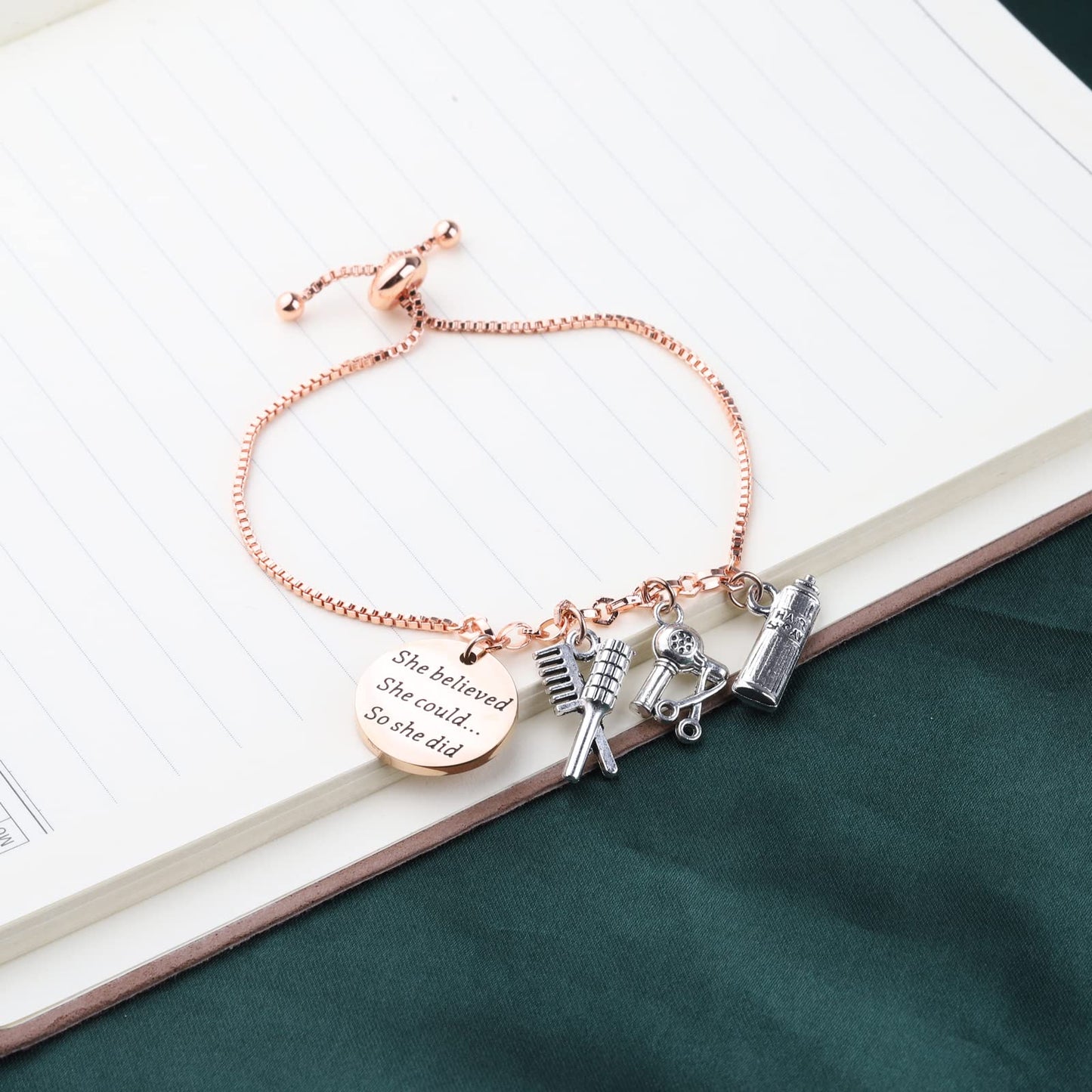 PLITI Hairstylist Gifts Hairdresser Gift Hair Stylist Bracelet Barber Gifts She Believed She Could So She Did Hairdresser Jewelry Cosmetology Graduation Gift (She Believed Hairstylist rg)