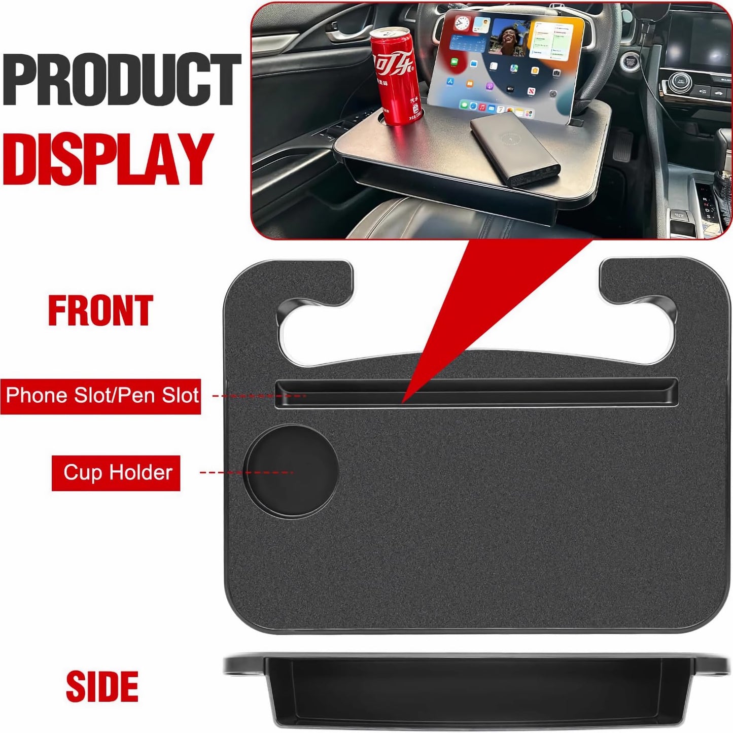 Qlhshop 2-in-1 Steering Wheel Desk - Steering Wheel Tray Table with Seat Gap Filler Organizer | Car Food Tray for Driver | Car Desk for Laptop & Eating - Work Road Trip Essentials Accessories