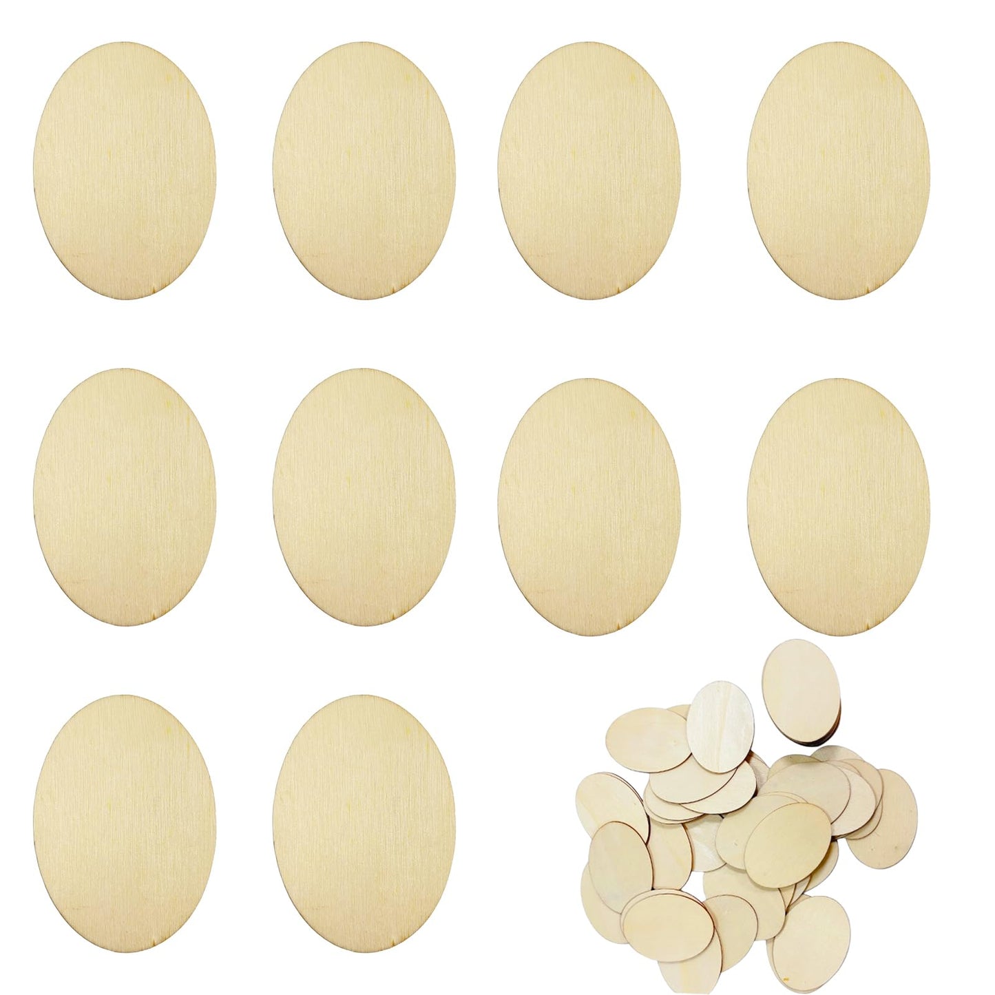 60 Pcs 2.76 x 1.97 Inch Wooden Oval Cutout, Natural Oval Wood Slices, Unfinished Beech Wooden Blank Slices for Painting, Home Decor, Wedding and Party Decoration
