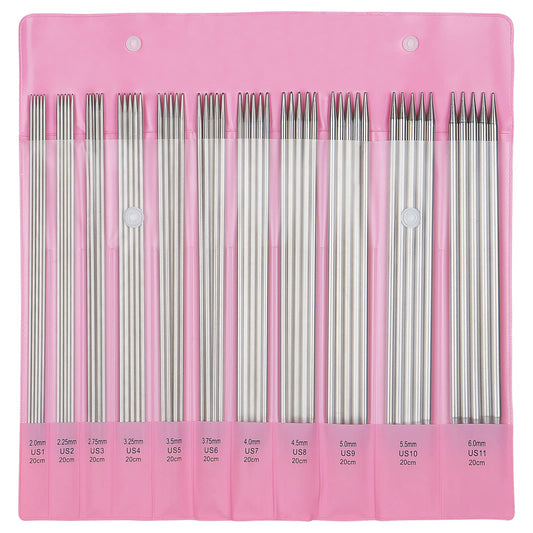 Aelike 55pcs Double Pointed Knitting Needles, 11 Sizes Stainless Steel Metal Short Knitting Needles Set, Straight & Double Pointed Knitting Needle Sets 2mm to 6mm
