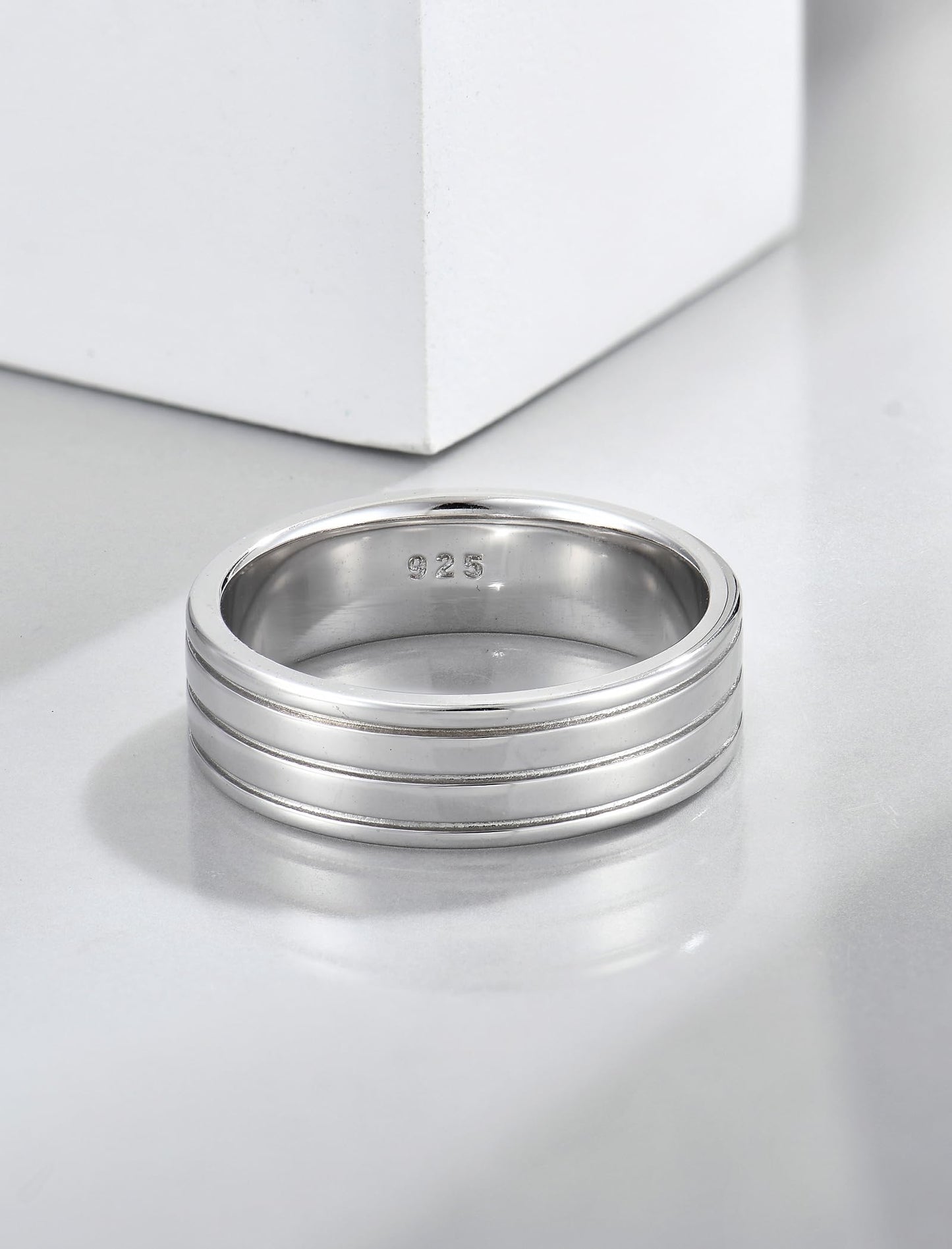 STARCHENIE 925 Sterling Silver Wedding Band Ring for Men, 6mm Striped Comfort Fit, Size 11