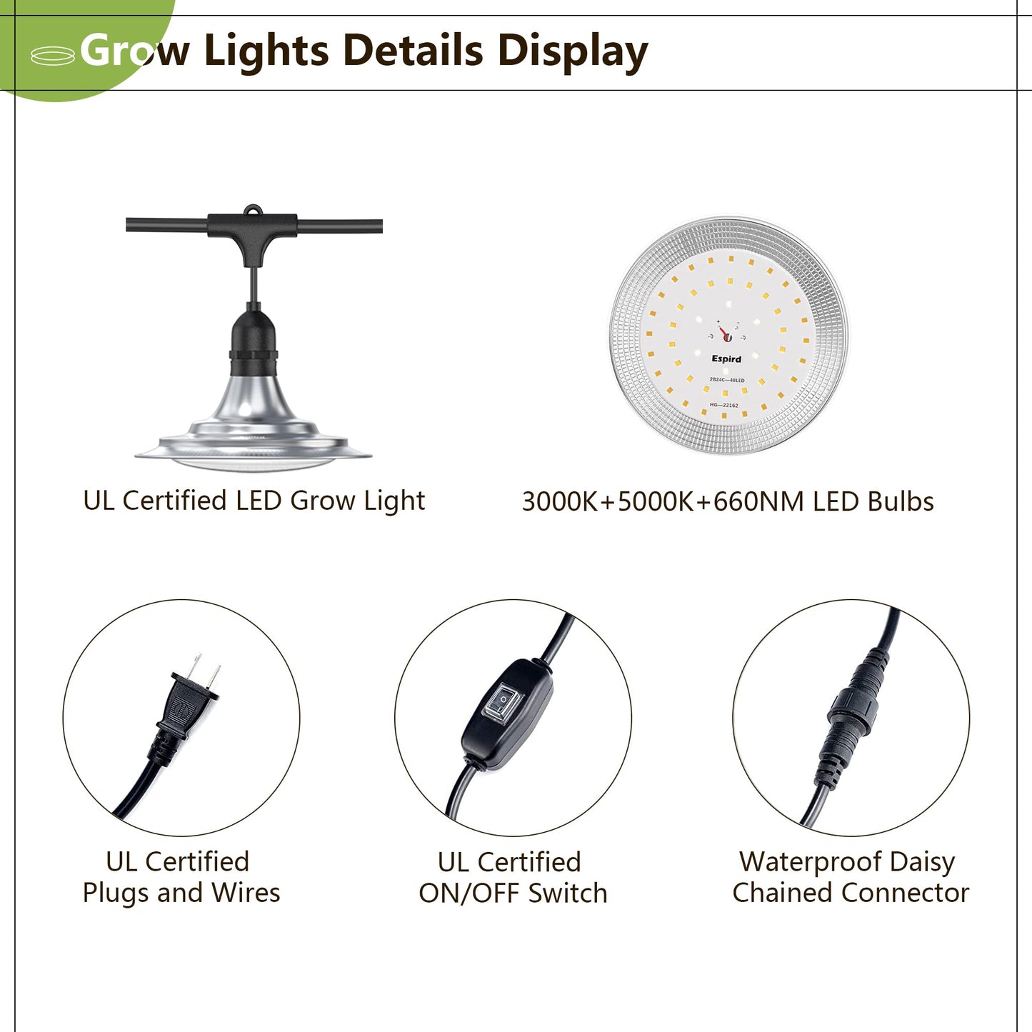 Espird Outdoor Grow Light, Greenhouse String Grow Light, Waterproof Plant Growing Lamps, UL Certified LED Grow Lights for Greenhouse Garden, 21.3FT Full Spectrum Grow Light for Veg Seedling Flower