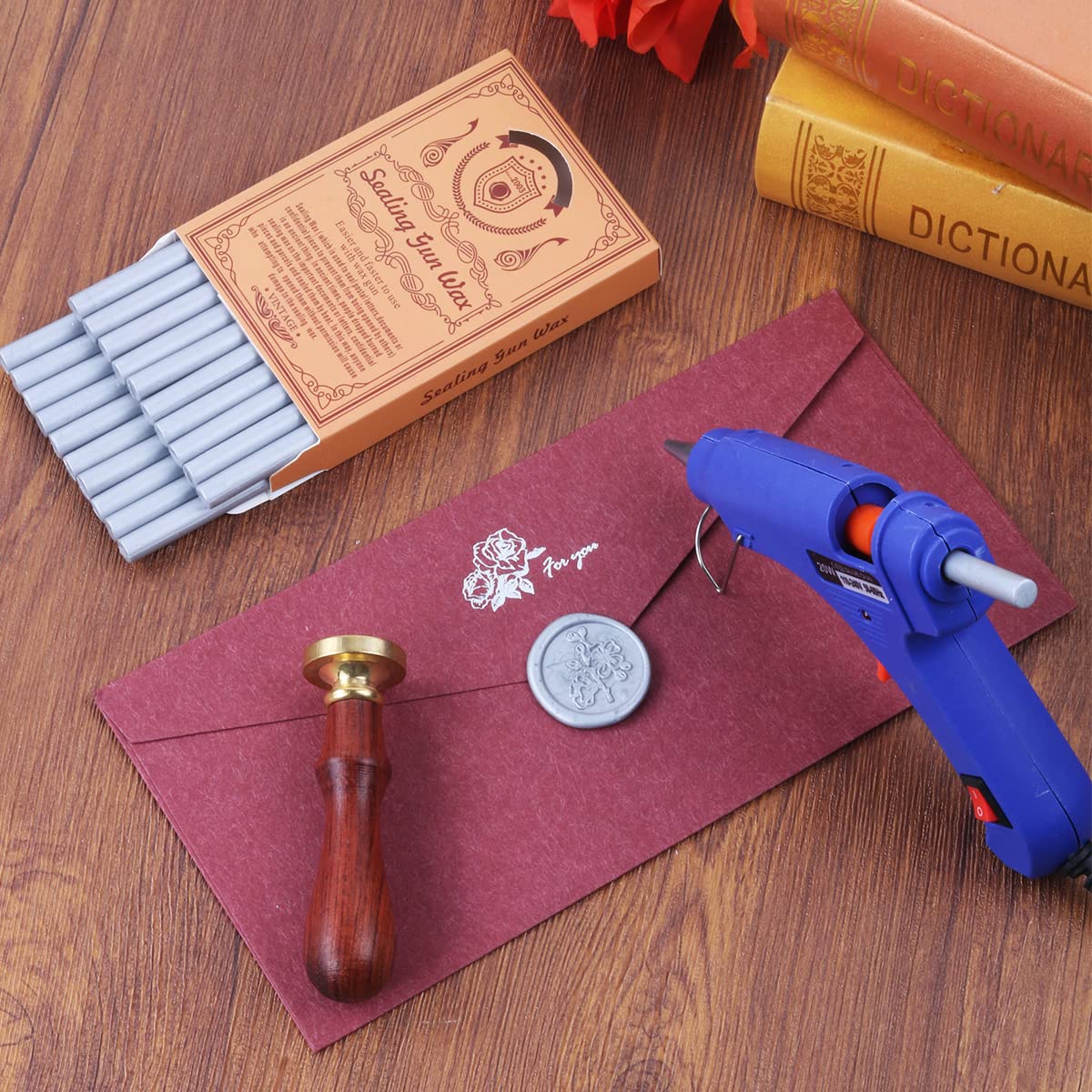 Wax Seal Kits, Wasole 20Pcs Silver Sealing Wax Sticks with 1 Pieces Glue Gun Set for Wax Seal Stamp, Great for Wedding Invitations, Birthday Cards, Envelopes, Gift Wrapping (Silver)