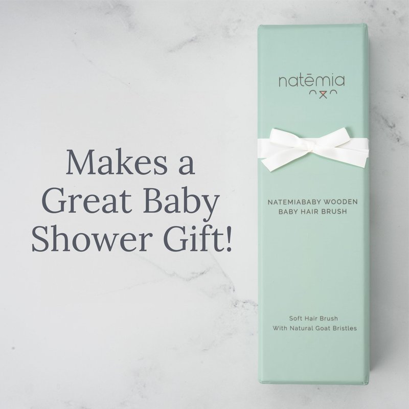 Natemia Wooden Baby Hair Brush - Natural Goat Hair Bristles - Gentle Soft Bristles for Scalp Massage - Cradle Cap Comb for Flake Removal - For Baby Grooming Kit & Toddler Hair Brush