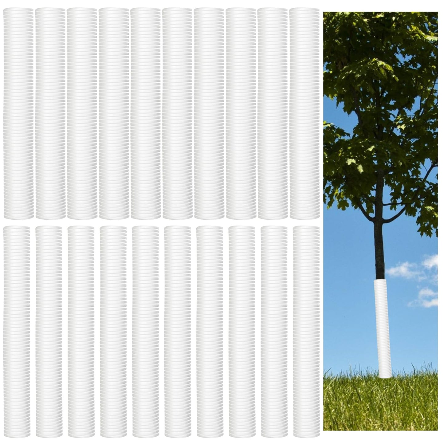 Menkxi 20 Pcs Tree Trunk Protectors from Deer Tree Wraps to Protect Bark Grow Tubes for Saplings Corrugated Guards Covers from Animals Rodents Mowers(15.7 x 2", 15.7 x 1.5",White)
