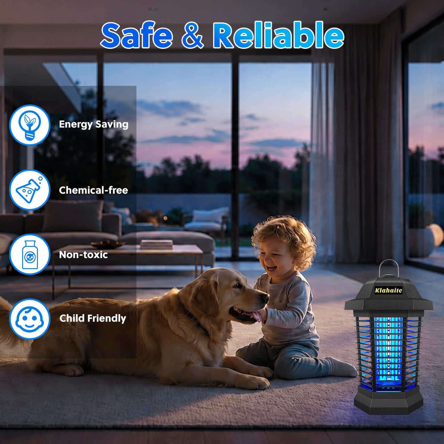 Klahaite Bug Zapper Outdoor, Electric Mosquito Zapper, Fly Zapper Indoor Fly Traps, Mosquito Repellent Outdoor Patio and Backyard Covers 1/2 Acre, 3 Prong Plug, 4200V, ABS Fireproof Plastic Outer