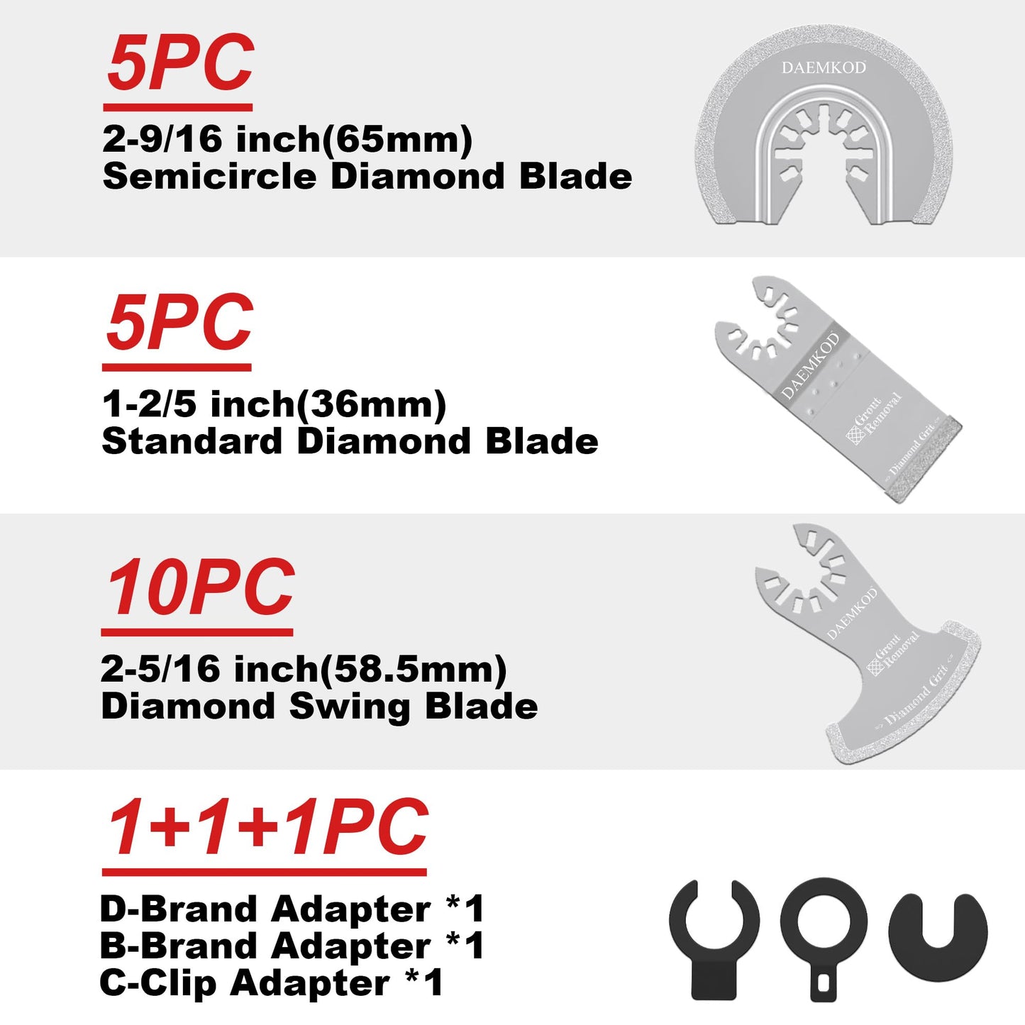 DAEMKOD 20 Pack Diamond Oscillating Tool Blade, Professional Multitool Blades, Grout Removal Blade for Oscillating Tool, Multi Tool Blades Kit for Oscillating Tool Accessories