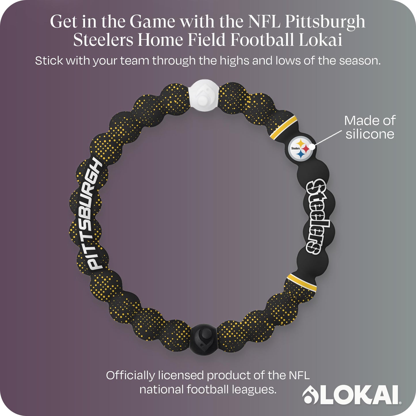 Lokai NFL Football Collection Silicone Beaded Bracelet, Pittsburgh Steelers Home Field (Medium) - For Women & Men, Silicone Jewelry Fashion -On for Comfortable Fit