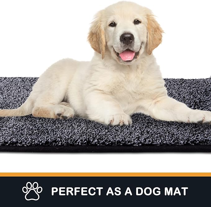 PURRUGS Dirt Trapping Door Mat 24" x 35.5", Non-Slip Machine Washable Entryway Rug, Dog Doormat, Indoor Front Door Mat, Super Absorbent Entry Rug for Muddy Shoes & Paws, Bluish Grey-Black