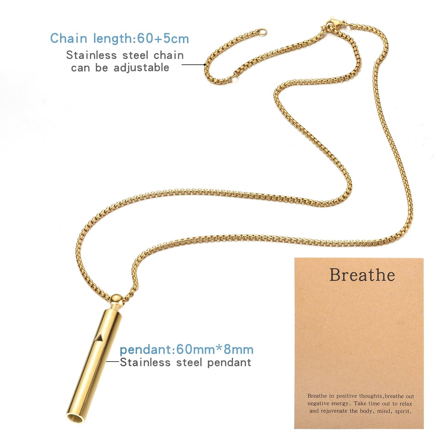 Anxiety Breathe Easy Necklace Mindfulness Breathing Necklace Breathlace Stainless Steel Pendant for Natural Calm & Stress Relief (Gold T)