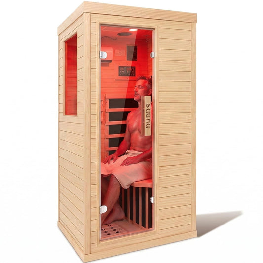 1350W Far Infrared Sauna Room for Home, Low EMF Fast Heating Canadian Hemlock Wood Sauna,Color Changing Sauna Light, Bluetooth Speakers, Modular Design