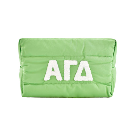 Sorority Shop Alpha Gamma Delta Makeup Bag - Puffer Style with Sorority Letters, Travel Cosmetic Bag with Zipper Closure, Perfect Alpha Gamma Delta Sorority Gifts for Women