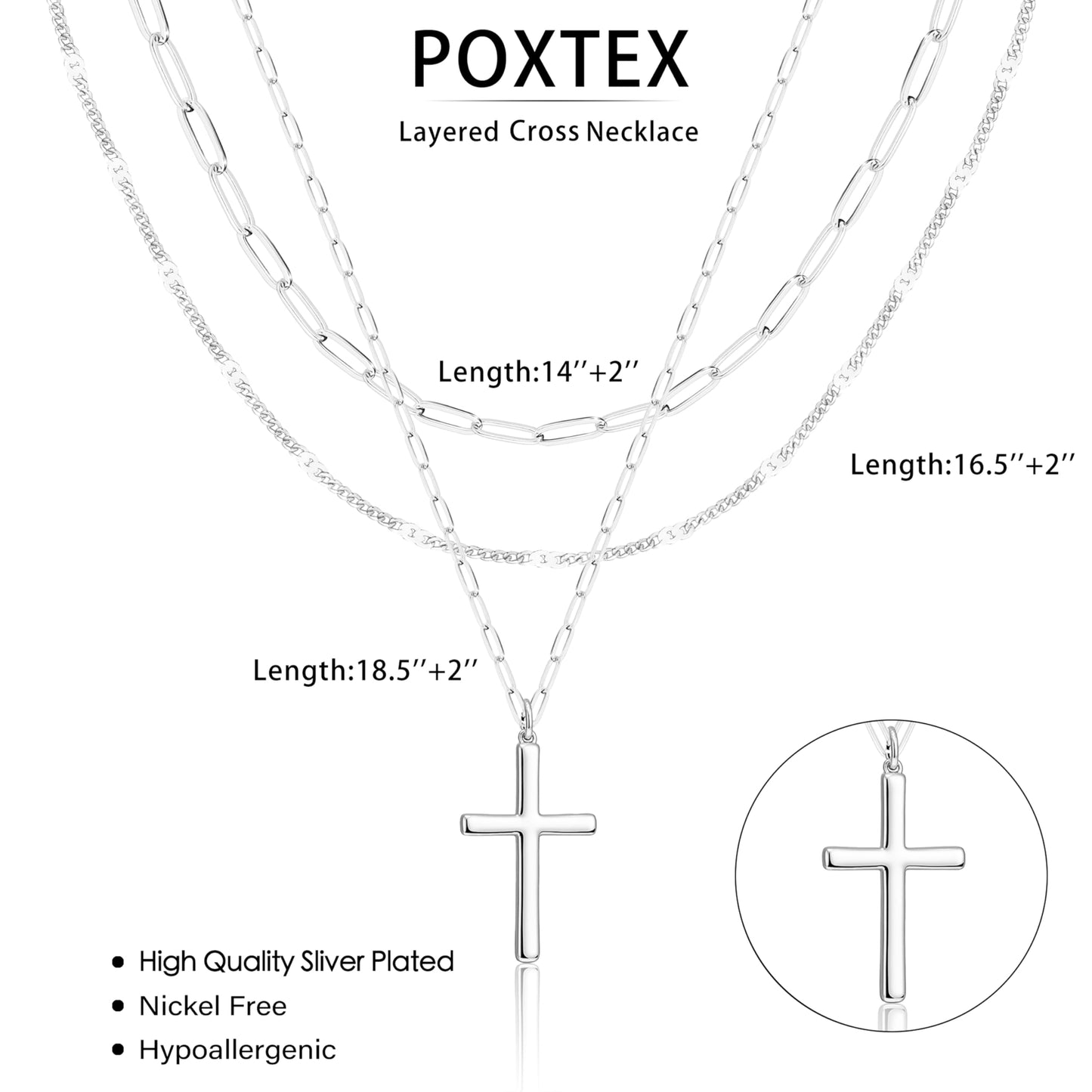 Layered Silver Cross Necklaces for Women, Silver Plated Dainty Stackable Choker Paperclip Necklaces for Women,Trendy Layering Cross Pendant Thin Dot Chain Necklace Set Jewelry Gifts for Women
