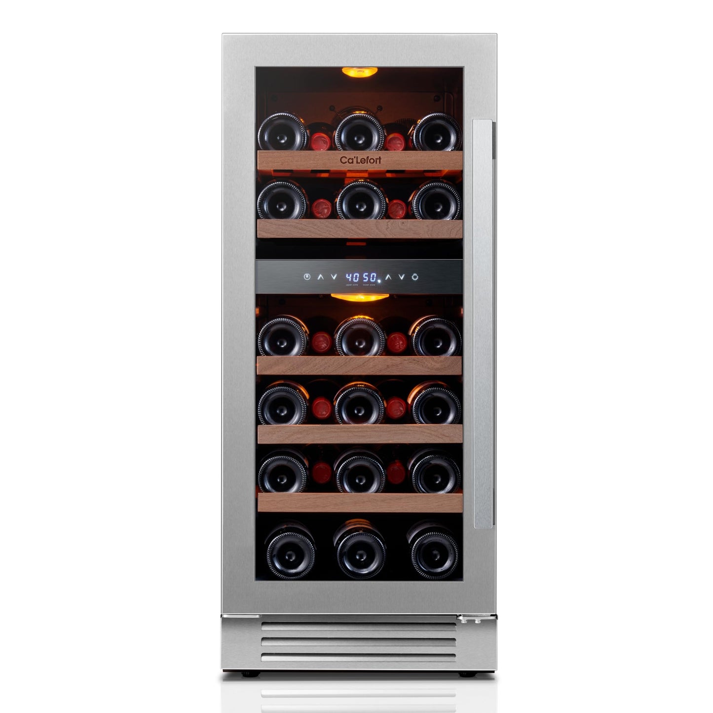 Ca'Lefort 15 Inch Wine Fridge - 28 Bottles Dual Zone Wine Cooler with Glass Door, 40-65° Temp Control, Adjustable Shelf & 3 LED Light Built-in or Freestanding for Home Bar Kitchen Left-Hinged Door