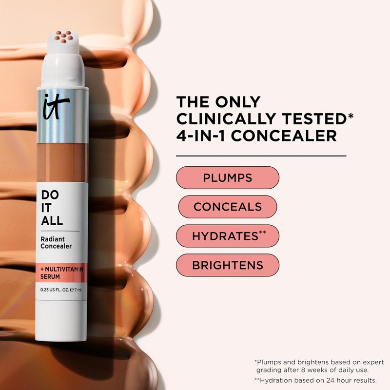 IT Cosmetics Do It All Radiant Concealer ­­– Makeup Concealer – Hydrate & Brighten – Creaseless Medium Coverage & Radiant Finish ­­– Niacinamide & Hyaluronic Acid - Light Warm, 0.2 Fl Oz