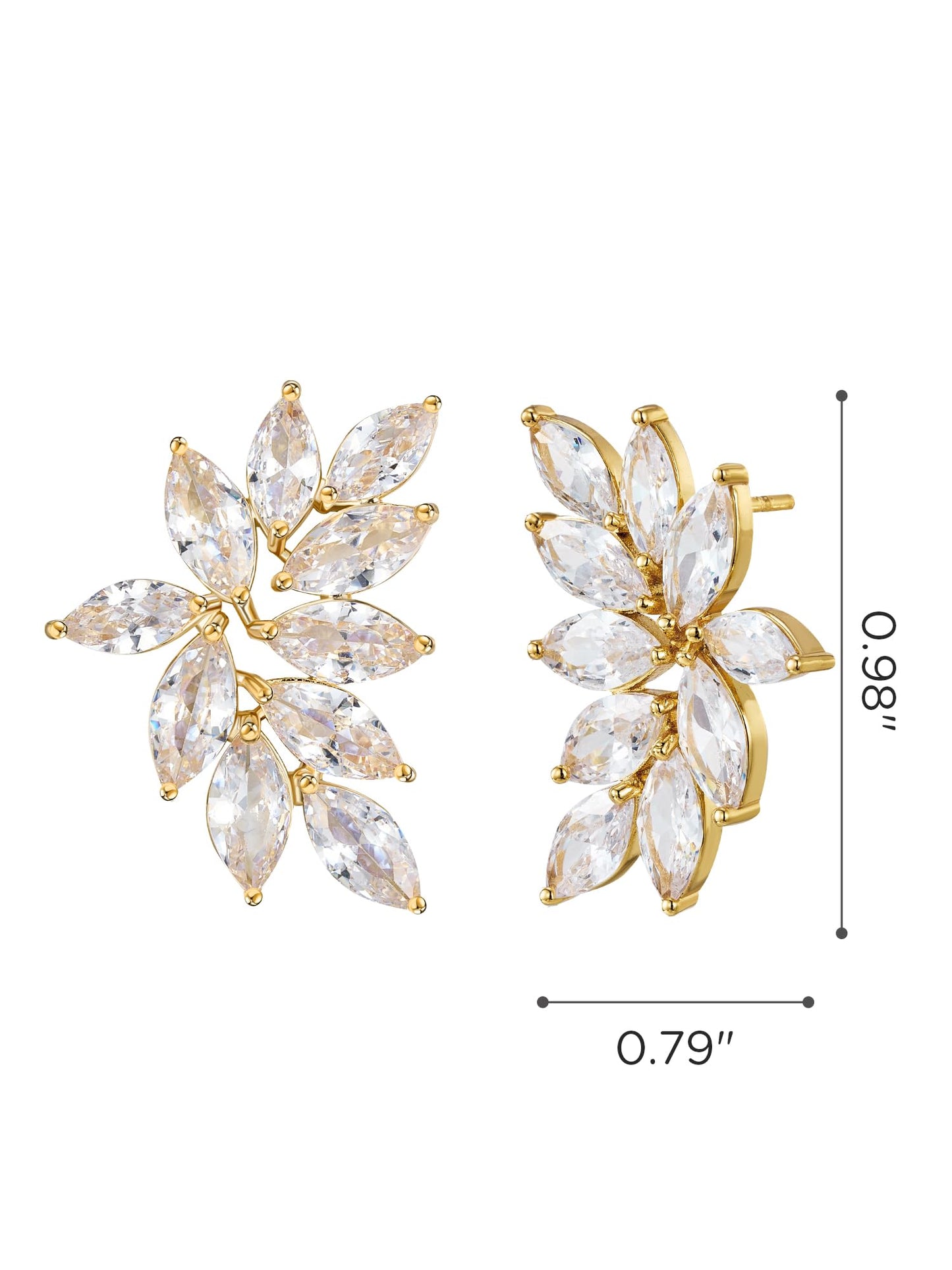 SWEETV Bridal Wedding Earrings for Brides Bridesmaid, Marquise Cubic Zirconia Rhinestone Cluster Earrings for Women, Prom (Gold)