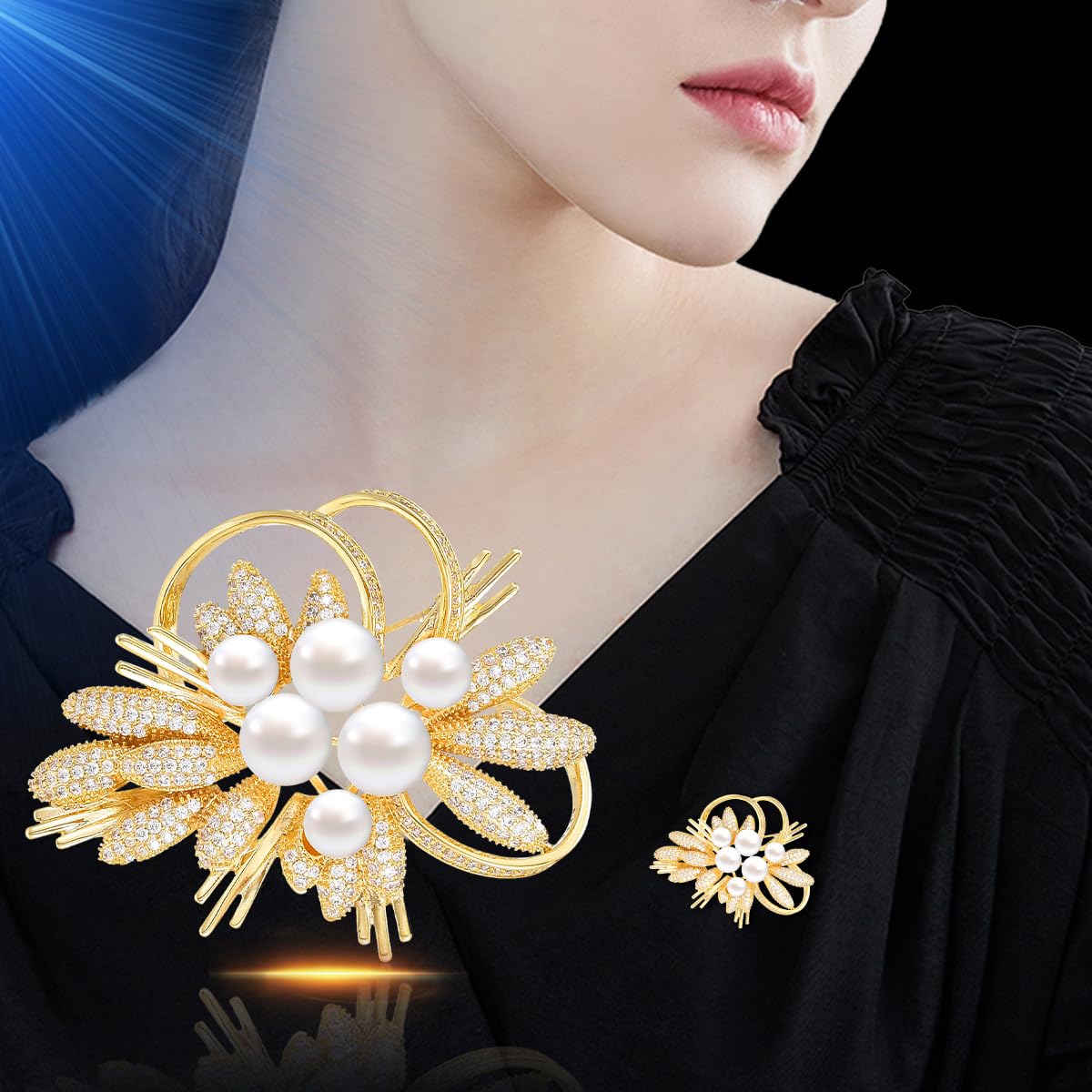 AILONMEI Pearl Flower Brooch and Pins for Women Large Gold Luxury Elegant Pin Christmas Gift Jewelry (GS003)