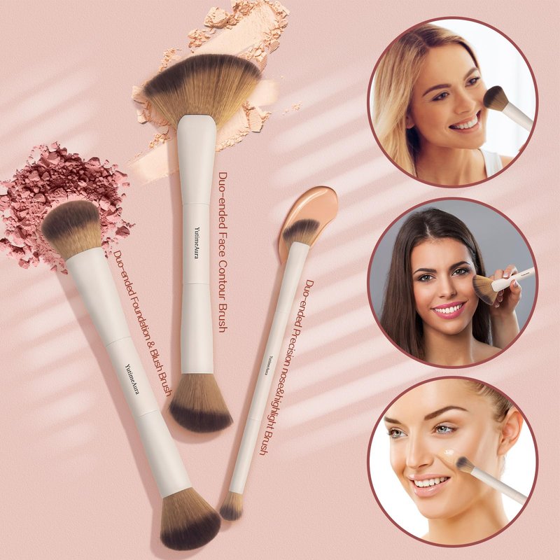 Makeup Brushes, Dual End Makeup Brush Set 7 Pcs, Foundation Contour Powder Concealer Eye Shadows Blush Make Up Brushes, Travel Gift Set, Cruelty-Free