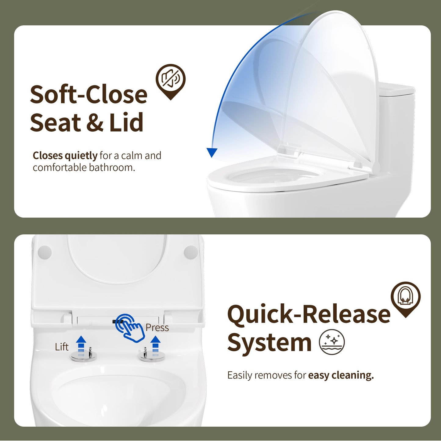 DeerValley Compact One-Piece Toilet 1.28 GPF Single Flush Fully Skirted Bowl with Soft-Close Seat White Space-Saving Elongated Toilets for Small Bathrooms