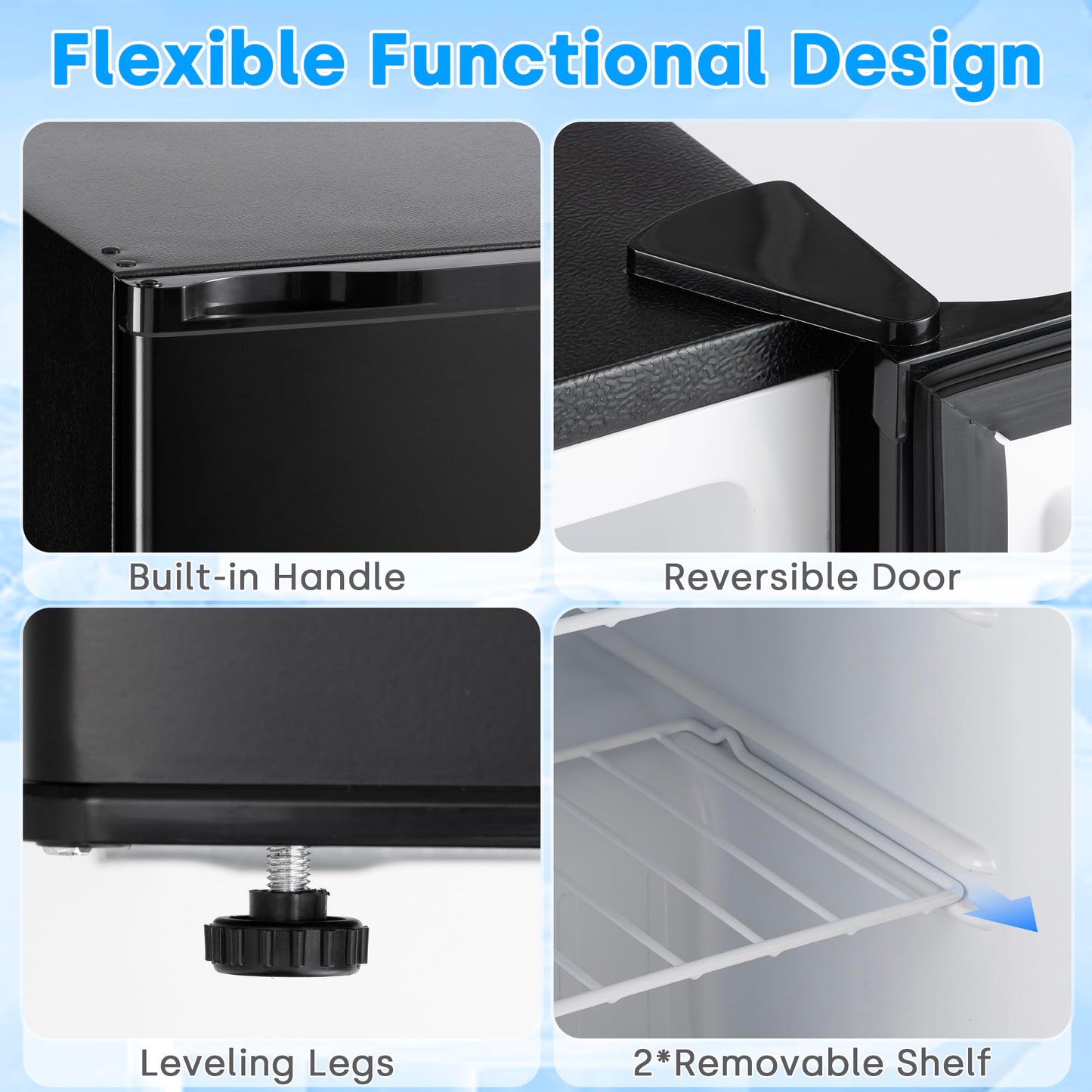 Stopsad 2.1 Cu.ft Upright Freezer, Mini Freezer with 7 Adjustable Thermostat & Removable Shelves, Small Standup Freezer with Reversible Single Door, Energy-Saving, Compact for Home/Dorm/Office, Black